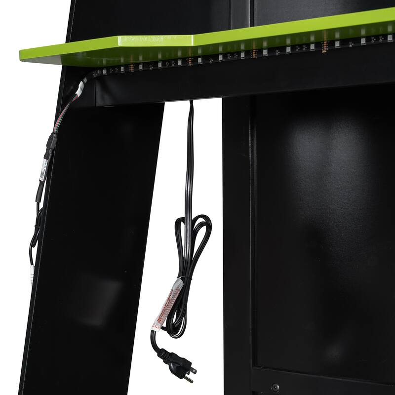 Esports Twin Loft Bed with Desk, Multi-storage Shelves and Light Strip