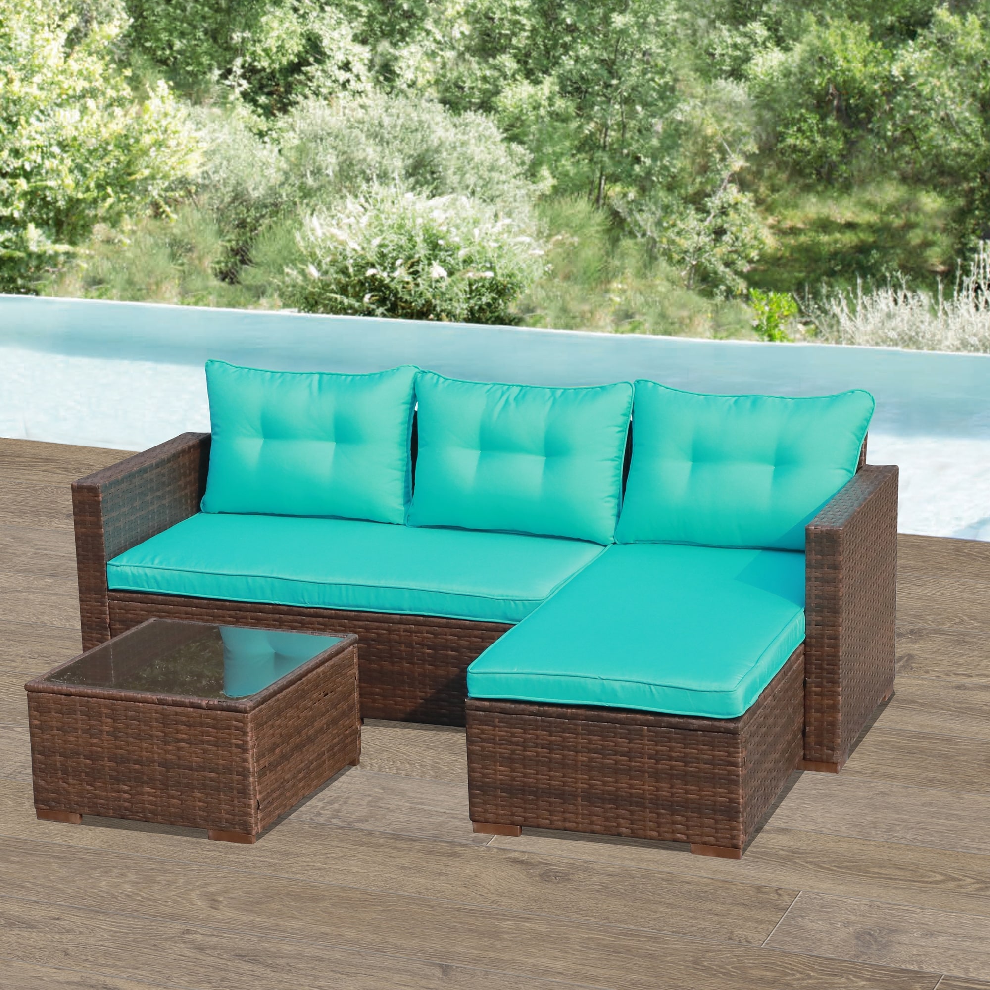 Outdoor Cushioned Wicker 3-piece Sectional Set