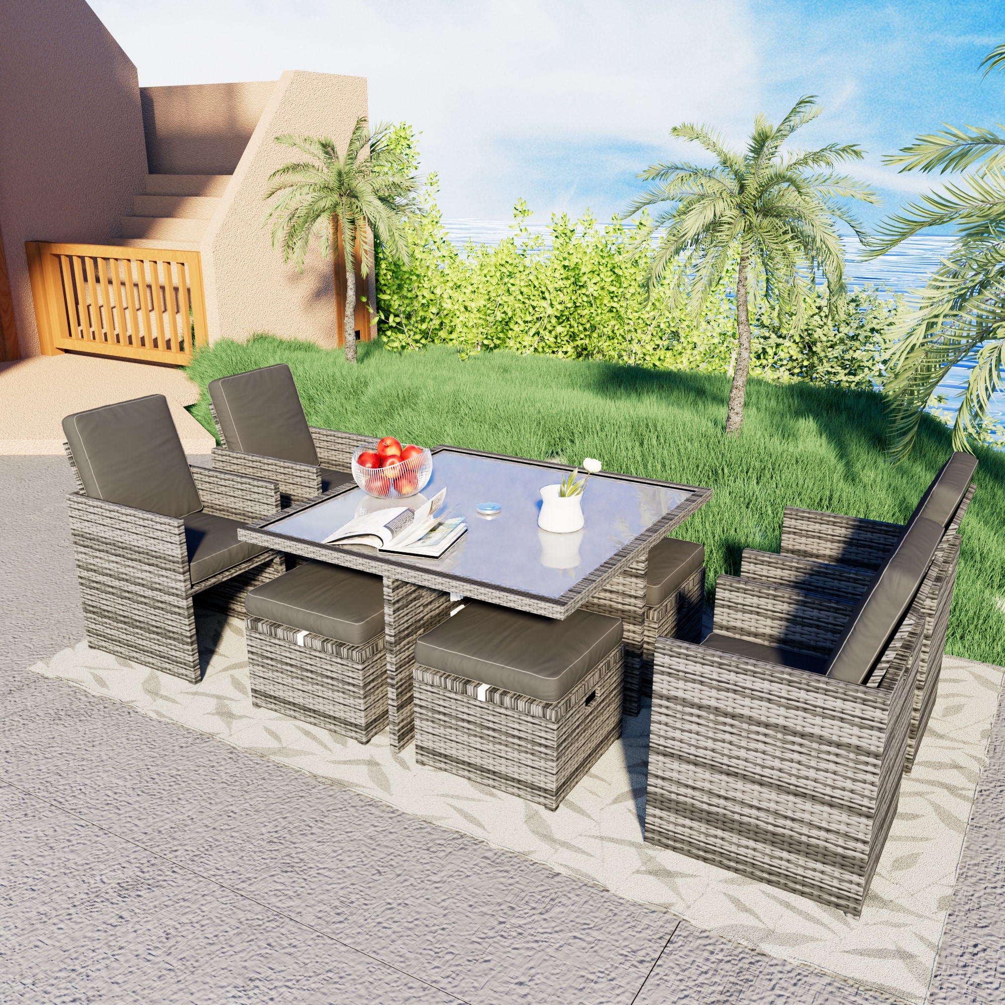 9pc cube rattan discount garden furniture set