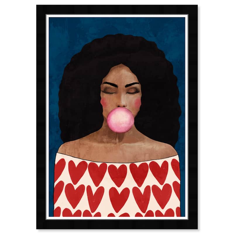 Wynwood Studio Prints Fashion and Glam I love bubblegum Red and Dark Blue Modern & Contemporary Wall Art Canvas Print