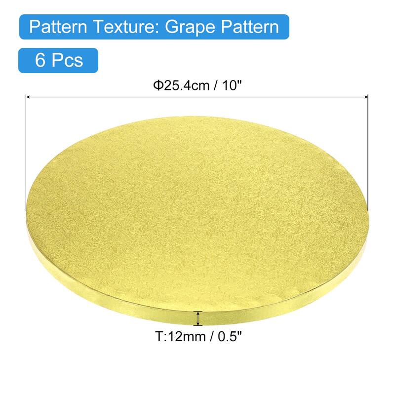 Cake Boards, 6Pcs Cardboard Cake Drums, 1/2" Thick Round Cake Base - Gold - 10 Inch