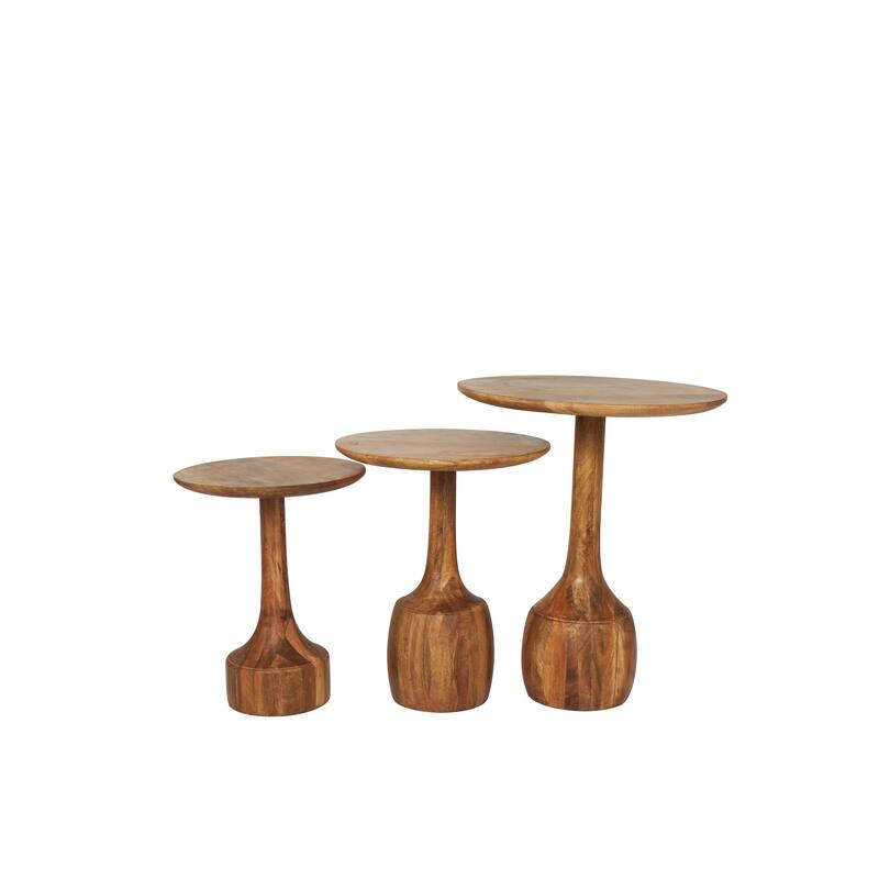 Brown Mango Wood Handmade Accent Table with Elevated Bases (Set of 3)