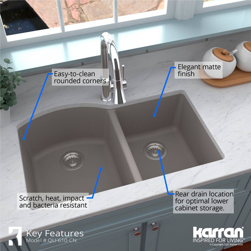 Karran Undermount Quartz Double Bowl Kitchen Sink