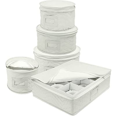 Dinnerware Storage 5-Piece Set for Protecting or Transporting Dinnerware — Service for 12 (Beige)