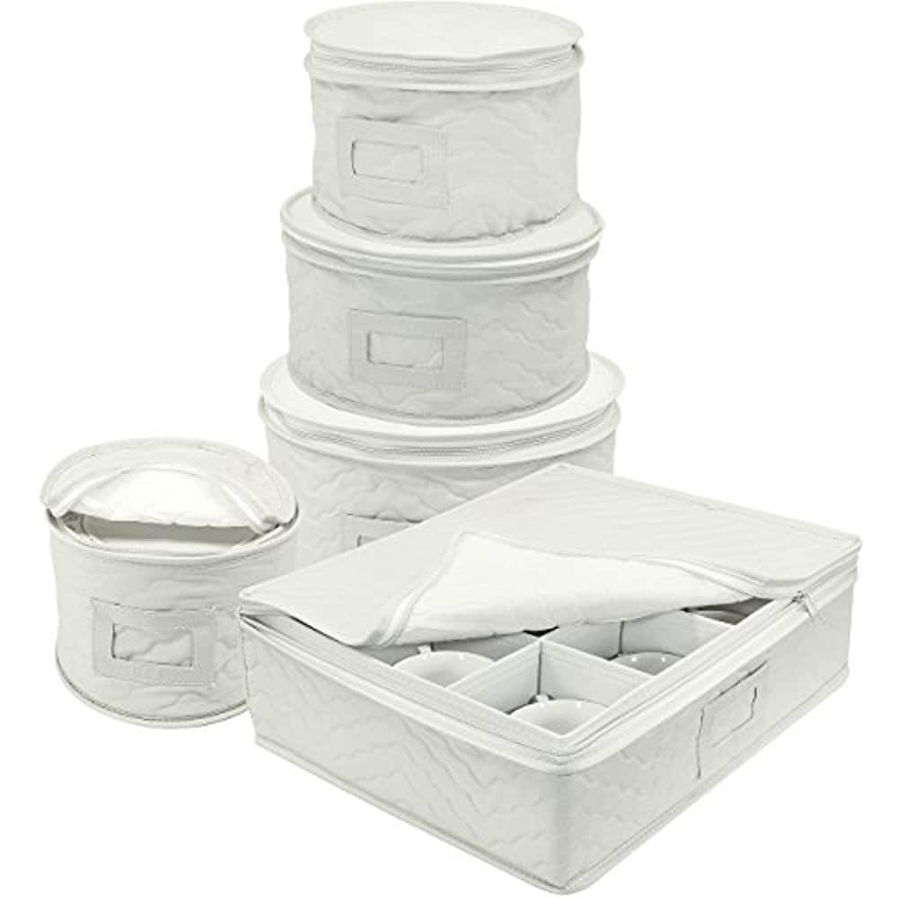 Dinnerware Storage 5-Piece Set for Protecting or Transporting Dinnerware — Service for 12 (Beige)