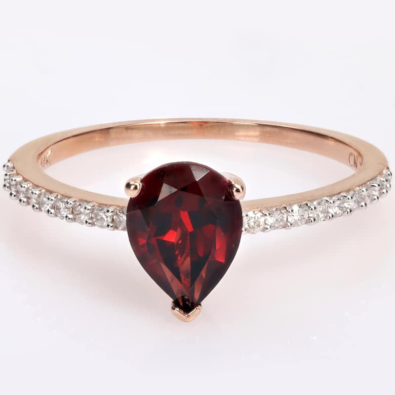 Miadora Pear-cut Garnet and 1/6ct TDW Diamond Teardrop Ring in 14k Rose Gold