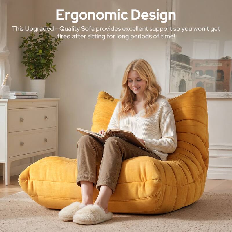 Armless Bean Bag Chair ,Upgraded Foam Support, Soft Upholstered Lounge Seating