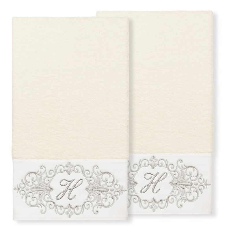 Authentic Hotel and Spa 100% Turkish Cotton Monica 2PC Embellished Bath Towel Set - H - Cream