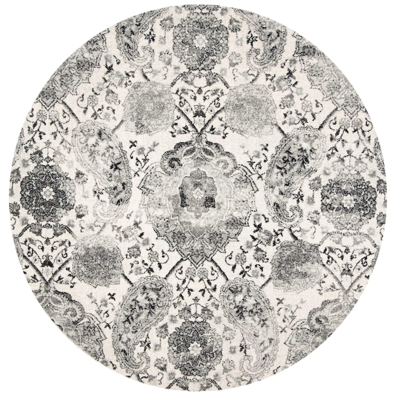 SAFAVIEH Madison Belle Boho Glam Paisley Pattern Area Rug - 4' Round - Cream/Silver
