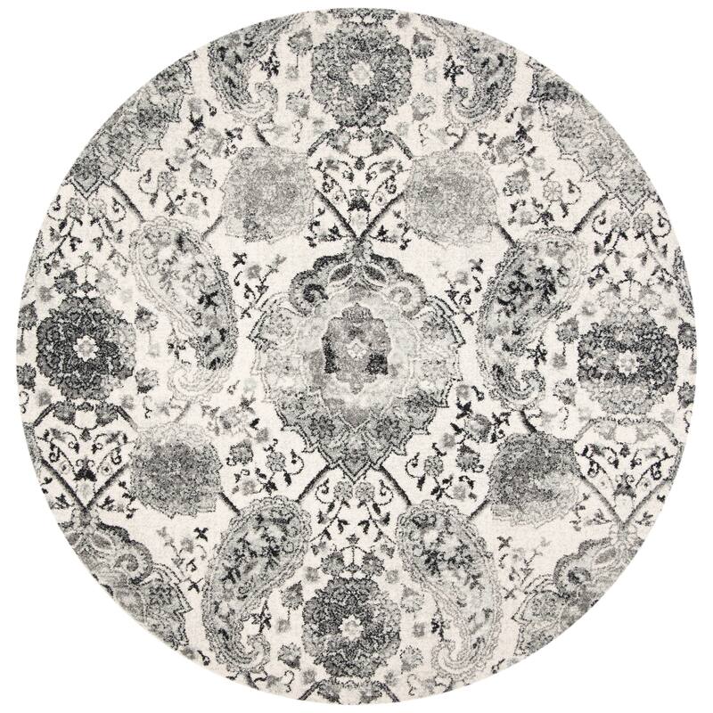 SAFAVIEH Madison Belle Boho Glam Paisley Pattern Area Rug - 5'3" x 5'3" Round - Cream/Silver