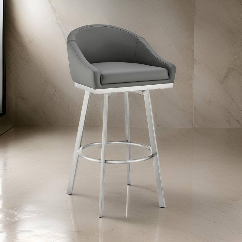 Dalza 30 Inch Swivel Barstool Chair, Cushioned Open Back, Gray Faux Leather