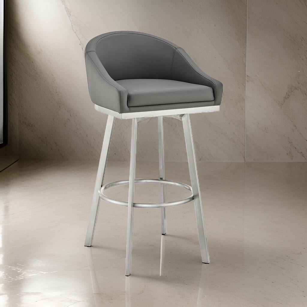 Dalza 30 Inch Swivel Barstool Chair, Cushioned Open Back, Gray Faux Leather