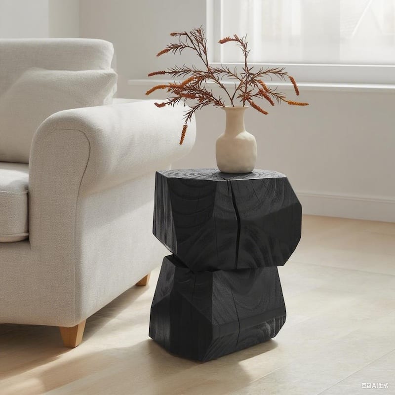 Art Leon Irregularly Shaped Solid Wood End Table Side Table - Black