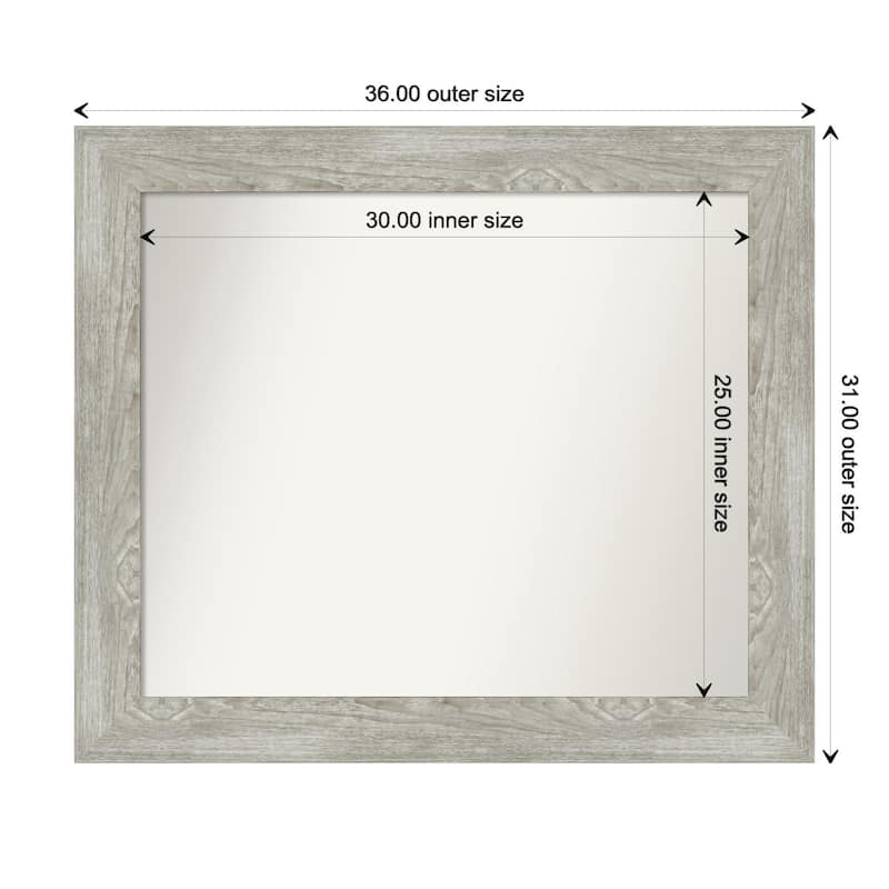 Dove Greywash Framed Non-Beveled Custom Wall Mirror, Bathroom Vanity Mirror - Outer Size: 36 x 31