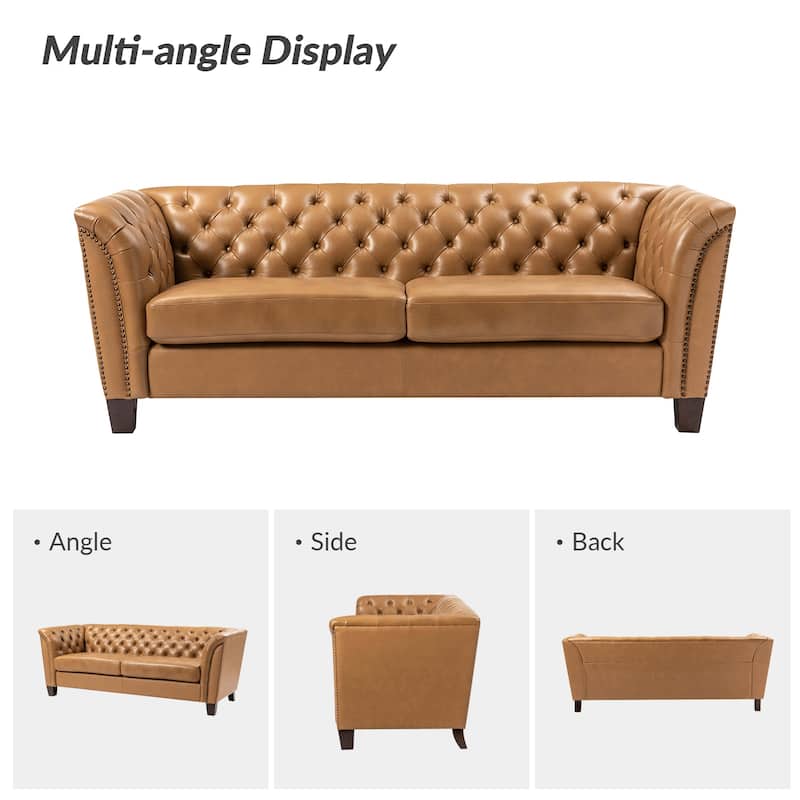 Regina 82.5" Tufted Genuine Leather Sofa Couch for Living Room By HULALA HOME
