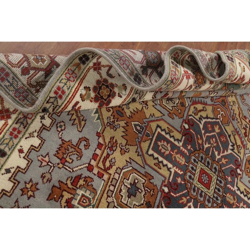 Heriz Serapi Indian Area Rug Handmade Grey Wool Carpet - 8'11" x 11'9"