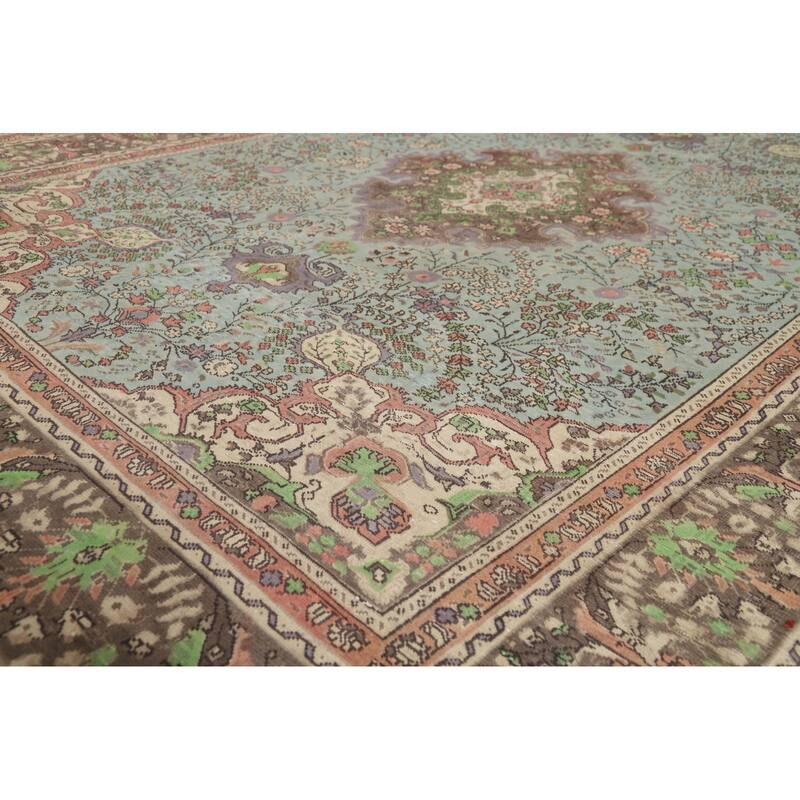 Blue Traditional Tabriz Persian Rug Hand-Knotted Floral Wool Carpet - 6'8"x 9'7"