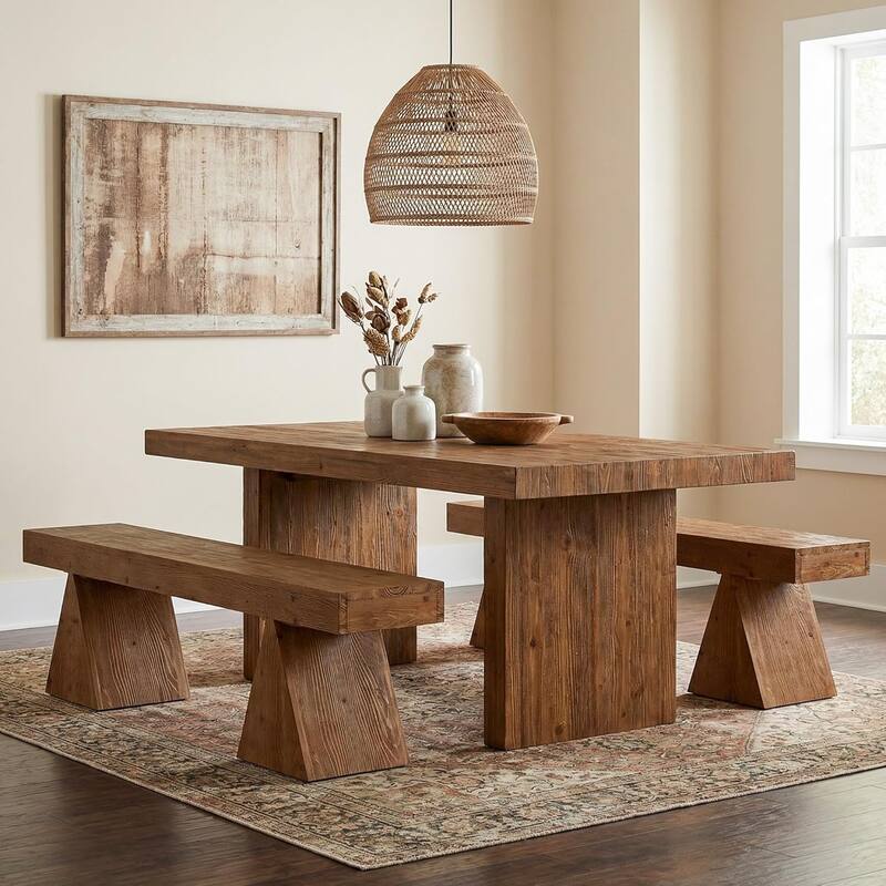 Solid Wood Bench, 63" Dining Bench, Entryway Benches for Dining Room, Bedroom, Hallway, Kitchen