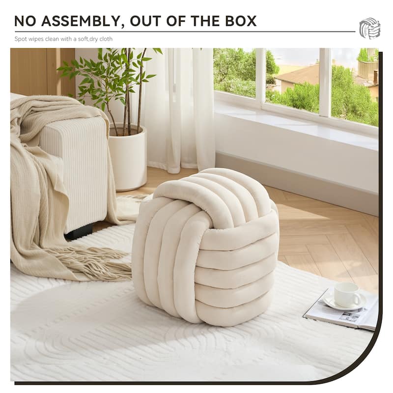 Chenille Fabric Ottoman Vanity Stool, Knot Design Ottoman Footstool, Multi-Functional Upholstered Makeup Stool