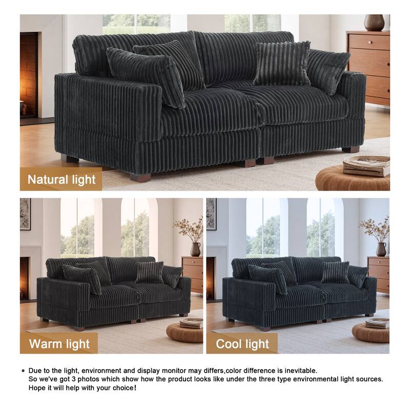 Modern Plush Corduroy Loveseat Sofa Couch with Pillows