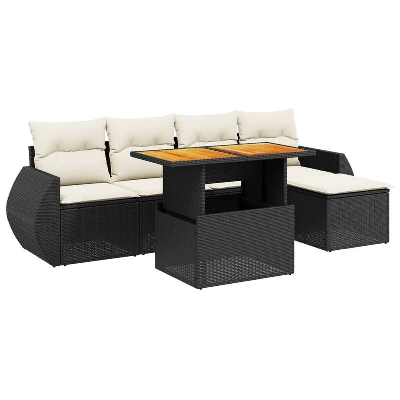 vidaXL Patio Sofa Set with Cushions Modular Sofas and Table 6 Piece Poly Rattan - 21.7 x 39.4 x 28.7