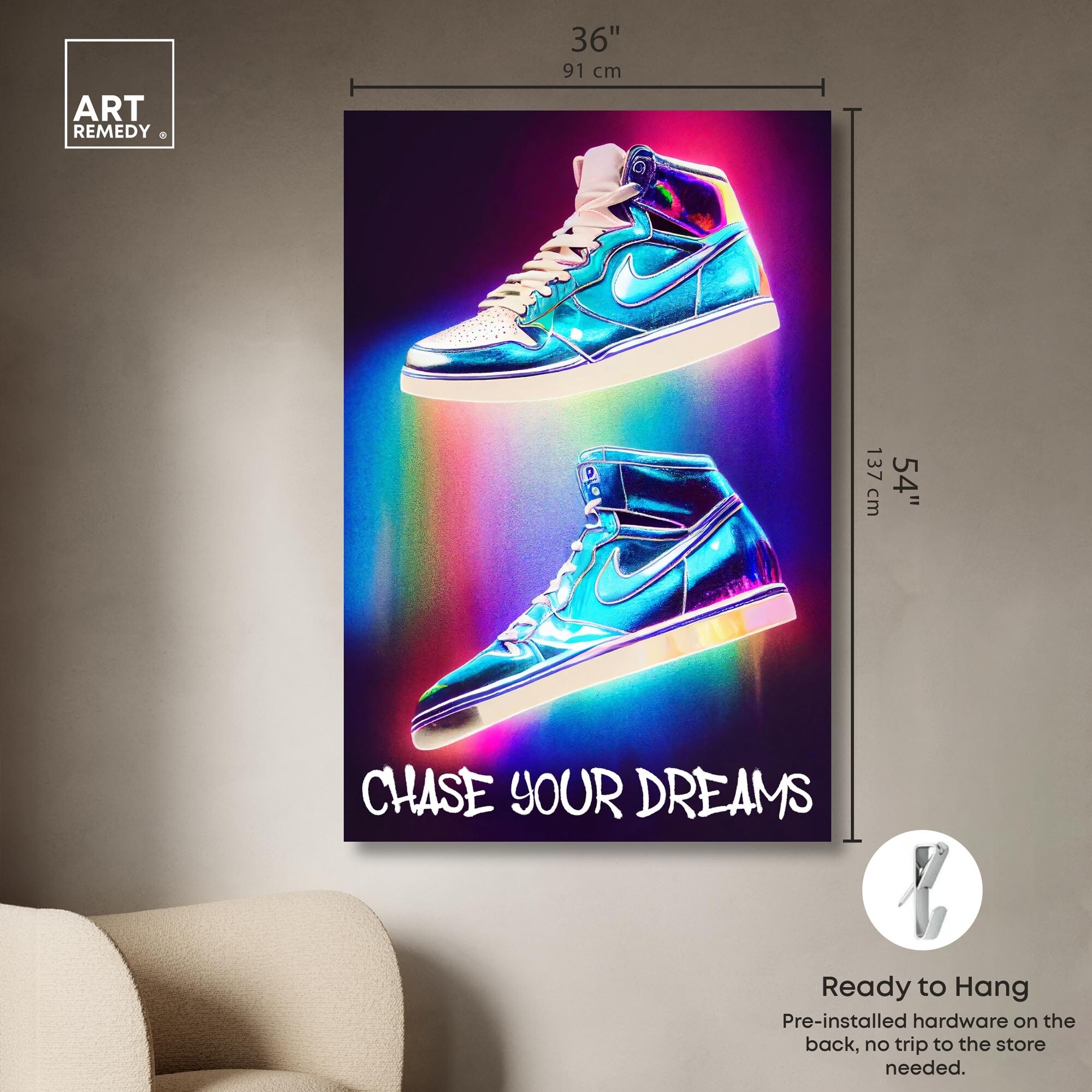 Chase Your Dreams Sneaker Glow Canvas Neon Art Prints by Art