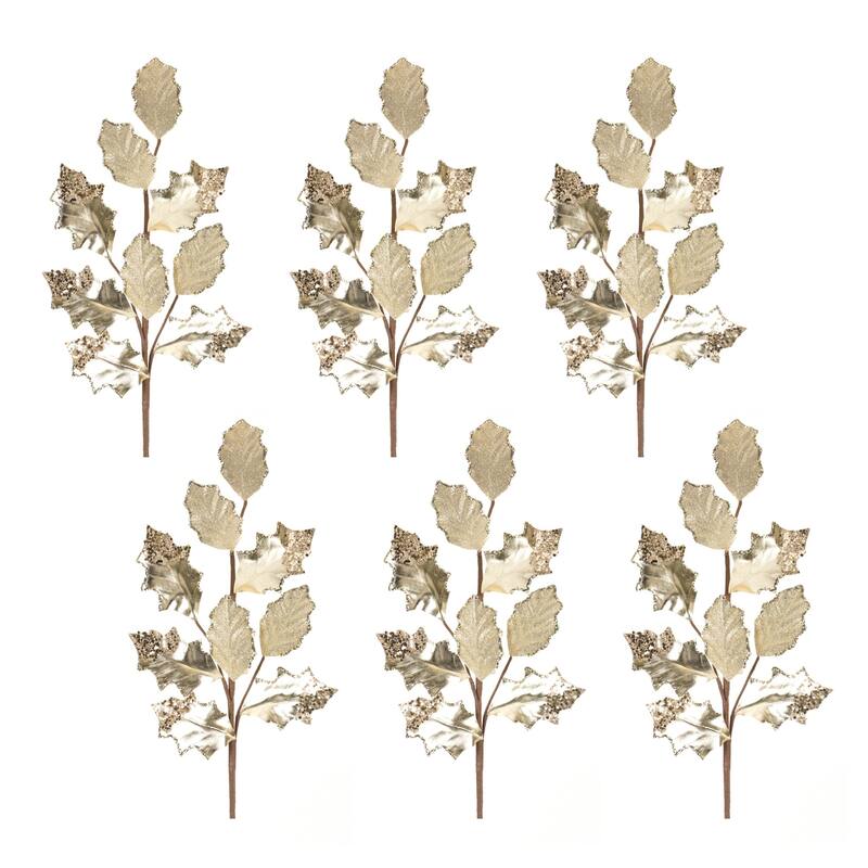 Set of 6 Glittered Holly Leaf Artificial Christmas Sprays 26"