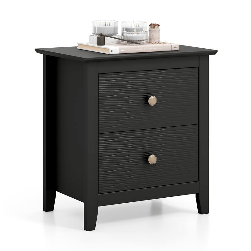 Gymax Modern Nightstand w/ Storage 2 Drawers & Support Legs for - Black - 2-drawer