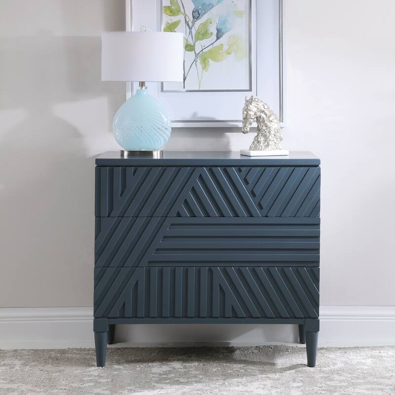 Uttermost Colby 36" Wide 3 Drawer Rubberwood Dresser - Deep Sea Blue