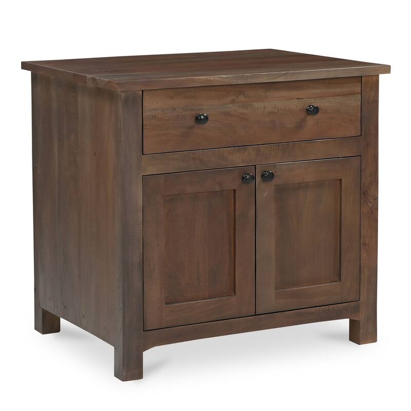 NADAAL STUDIOS Gene Nightstand, Wireless Charging in Reclaimed Neem Wood with Traditional Cabinet Design, Dark Brown