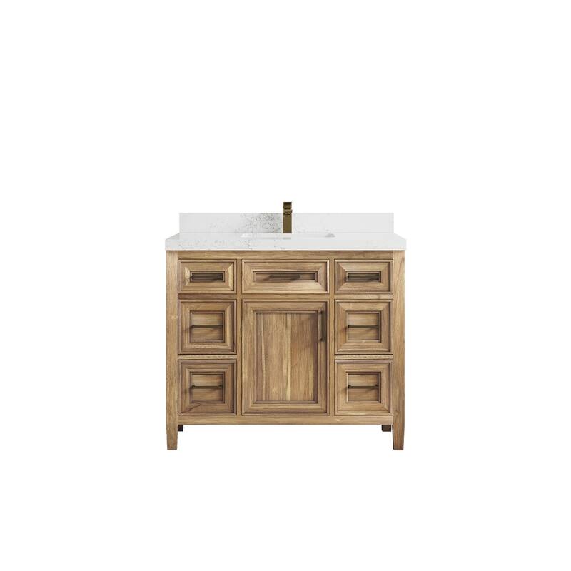 Willow Collections 42 in. W x 22 in. D Santa Monica Teak Single Sink Bathroom Vanity with Countertop - 2" Empira White - Whitewashed Teak