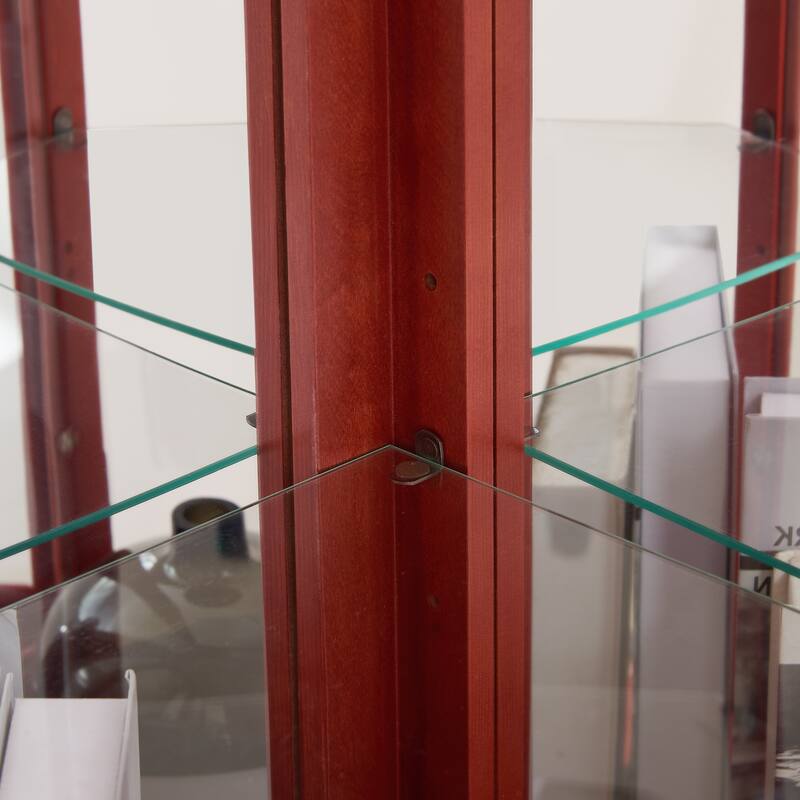 Lighted Corner Curio Cabinet with Tempered Glass Doors & Shelves - Elegant Display Case with Bulb