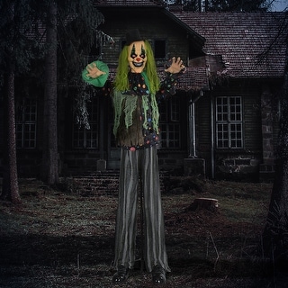 HOMCOM 6.1' Life Size Outdoor Halloween Decoration, Animatronic Circus Clown, Sound and Motion Activated Animated Prop