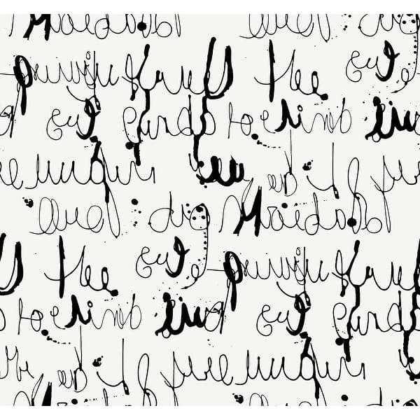 slide 2 of 4, Seabrook Designs Theobald Calligraphy Unpasted Wallpaper 27 in. W x 27 ft. L - Off-White & Inkwell