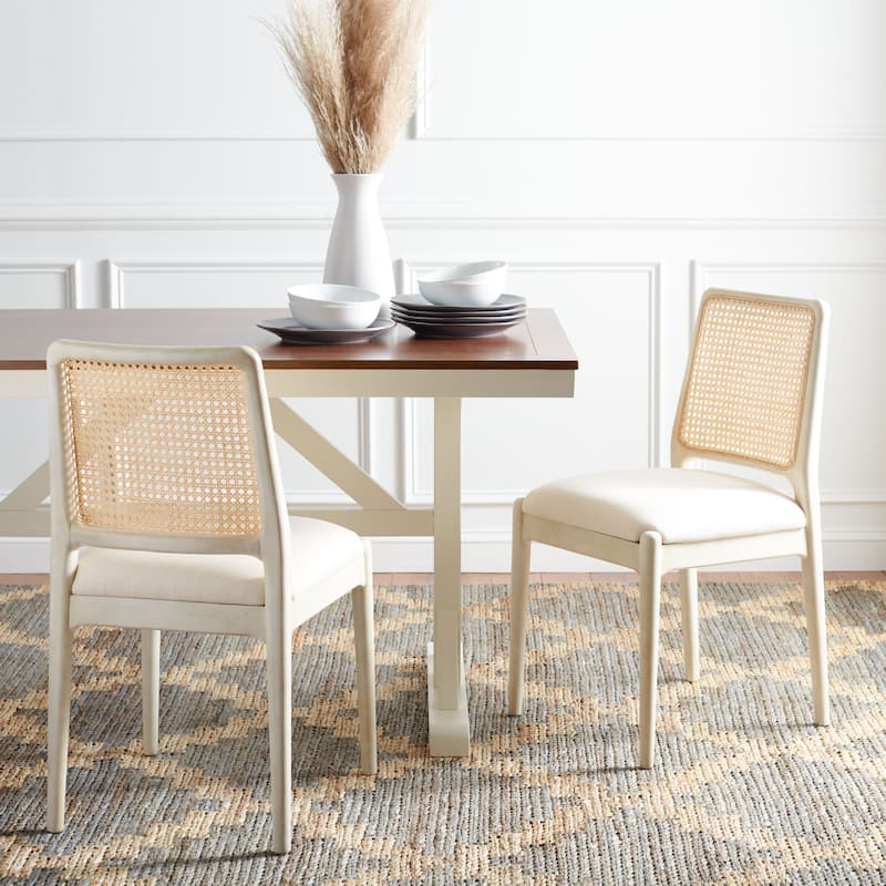 SAFAVIEH Reinhardt Rattan Cushion Dining Chair (Set of 2) - 19" W x 17.5" L x 32" H