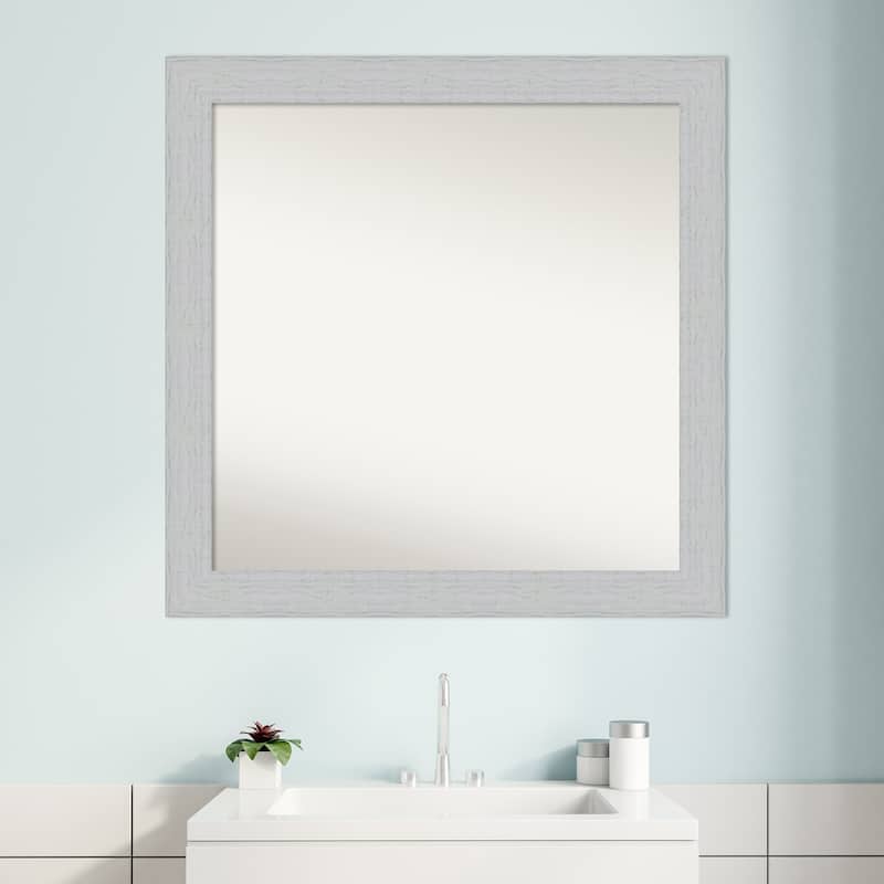 Non-Beveled Wood Bathroom Wall Mirror - Shiplap White Frame
