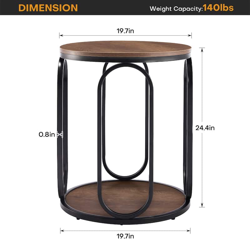 2-Tier Round Side Table, Accent End Table Nightstand - 19.7"Dia Top x 24.4"H