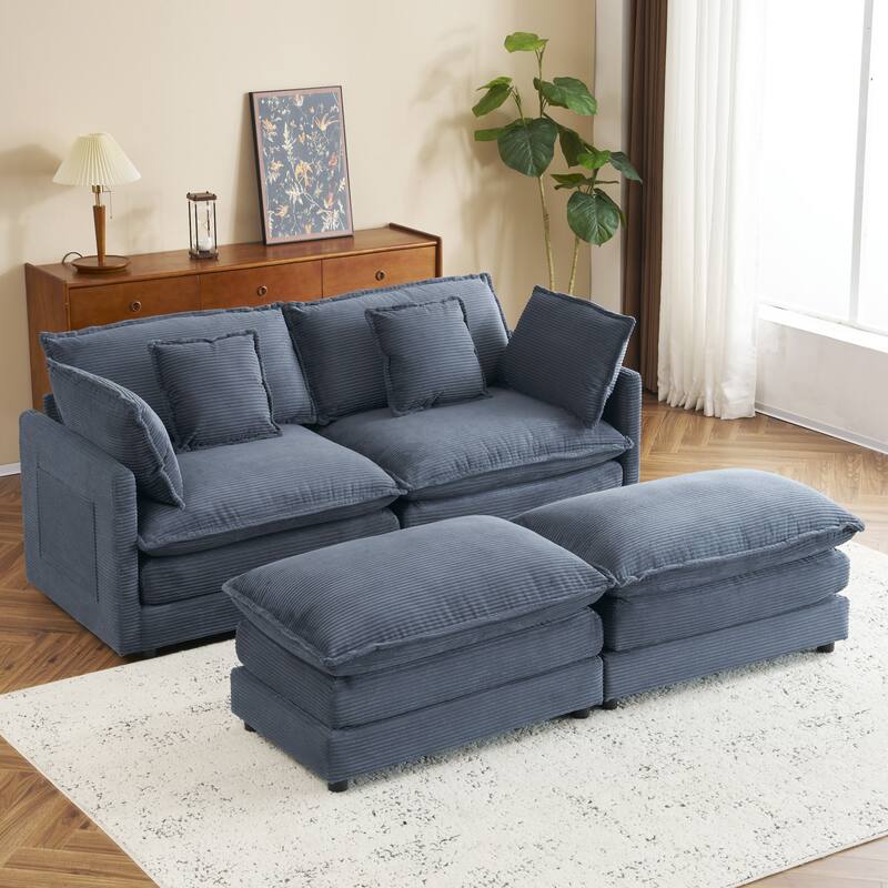 75.6" Corduroy U-Shaped Sectional Sofa with Storage