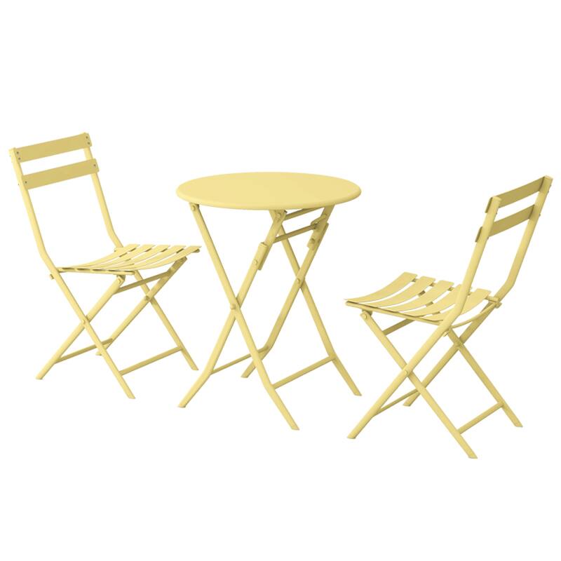 3-Piece Metal Indoor Outdoor Bistro Set, Patio Foldable Round Table and Chairs Set - Yellow