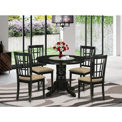 Round Dinette Set for 4 - Kitchen Table with Chairs - Solid Wood Dining Table Set