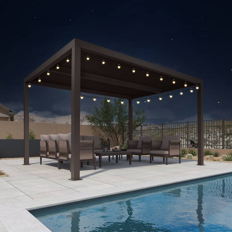 PURPLE LEAF Louvered Pergola with Solar Lights Hardtop Gazebo for Patio