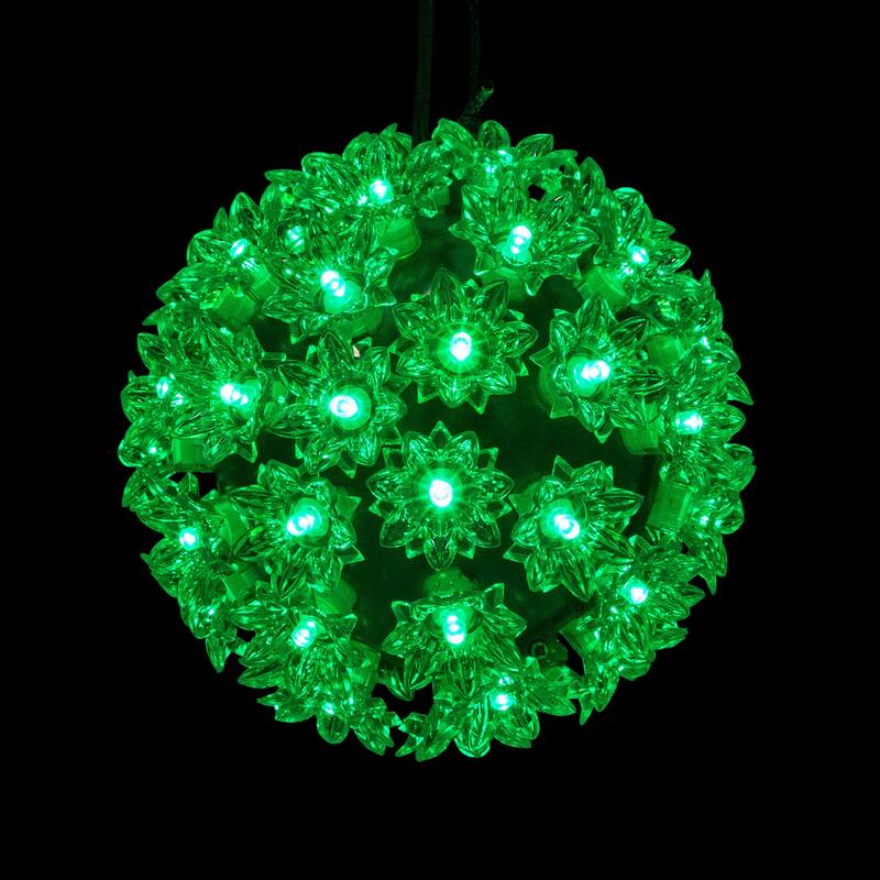 LED Lighted Starlight Floral Sphere Outdoor Hanging Christmas Decoration- 6" - Green Lights
