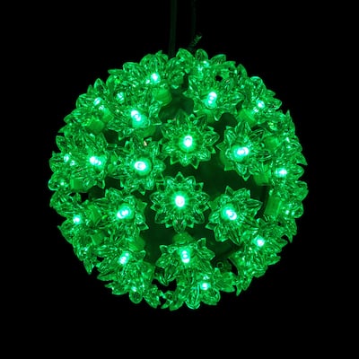 LED Lighted Starlight Floral Sphere Outdoor Hanging Christmas Decoration- 6" - Green Lights