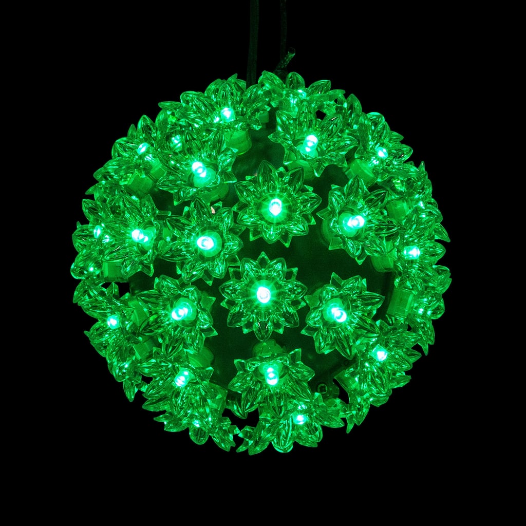 LED Lighted Starlight Floral Sphere Outdoor Hanging Christmas Decoration- 6" - Green Lights