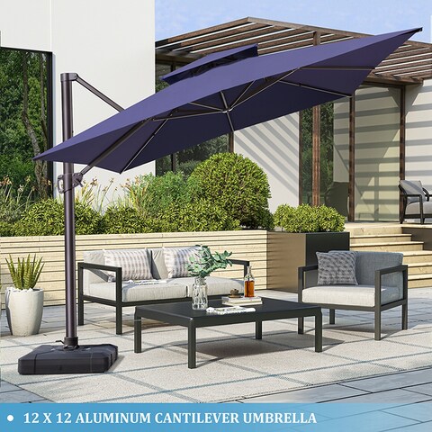 VredHom 12 FT Cantilever Offset Canopy Double Top Outdoor Patio Umbrella