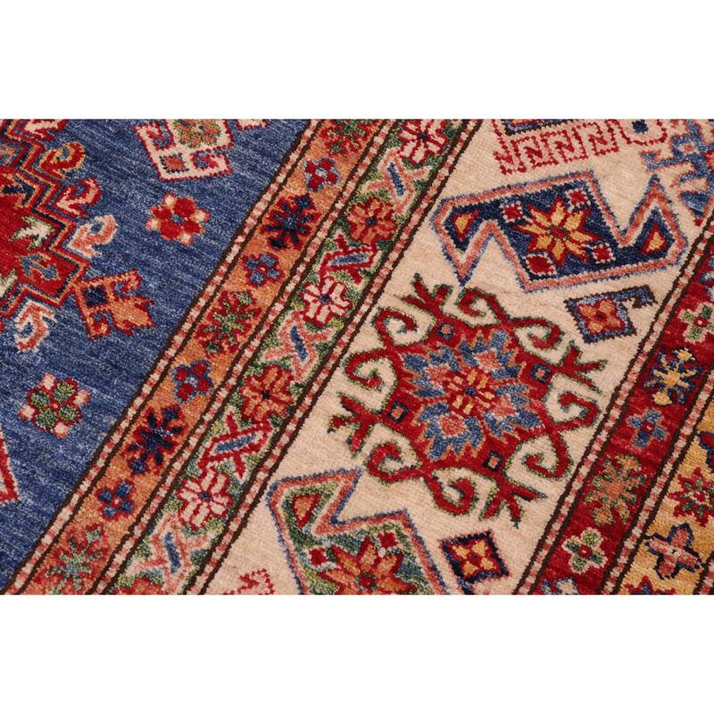 Caucasian Super Kazak Revel Blue/Natural Hand Knotted Wool Rug - 8'8'' x 12'2''
