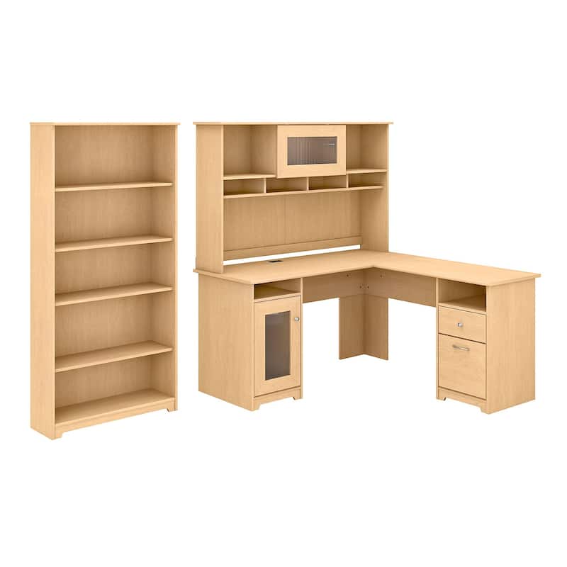 Cabot 60W L-Desk with Hutch and 5 Shelf Bookcase by Bush Furniture