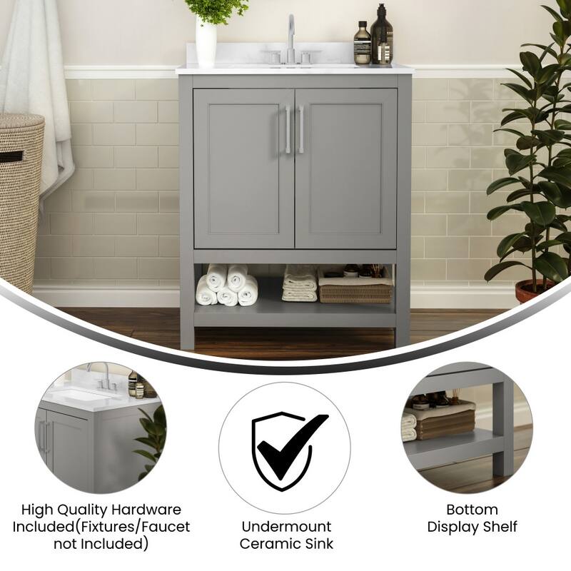 Bathroom Vanity with Undermount Sink and Open Storage Shelf