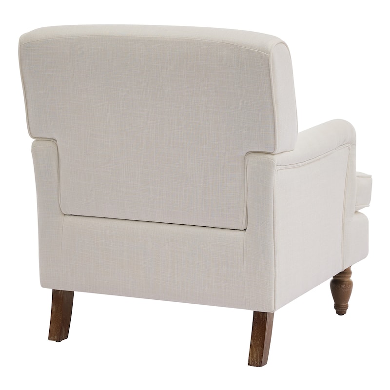 Upholstered Linen Fabric Armchair with Antique Solid Wood Legs, Accent Chair Single Sofa Chair for Living Room, Bedroom
