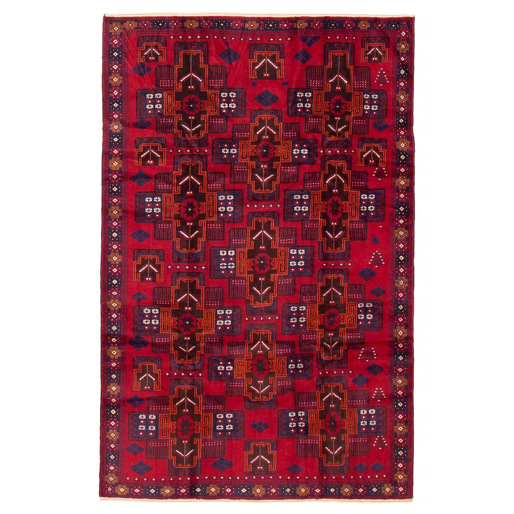 ECARPETGALLERY Hand-knotted Teimani Red Wool Rug - 6'1 x 9'1
